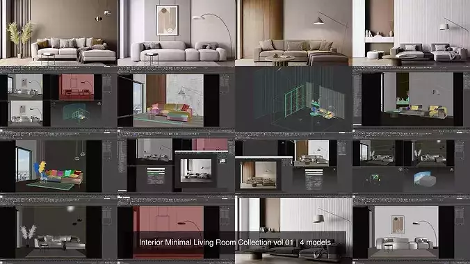 Interior Minimal Living Room Collection vol 01 3D Model Pack 2