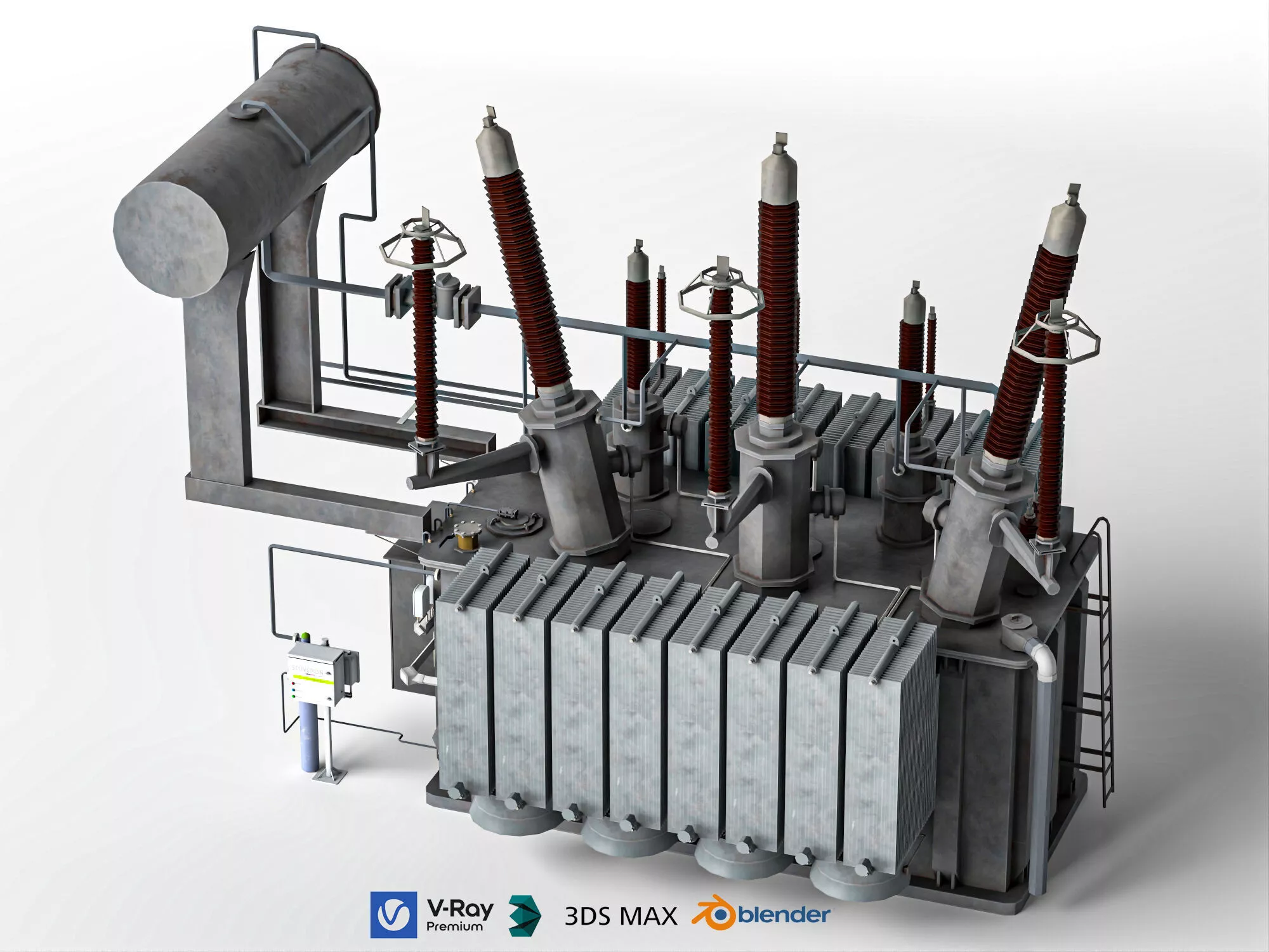 Heavy Duty Power Transformer with Bushings 3D Model 3D model