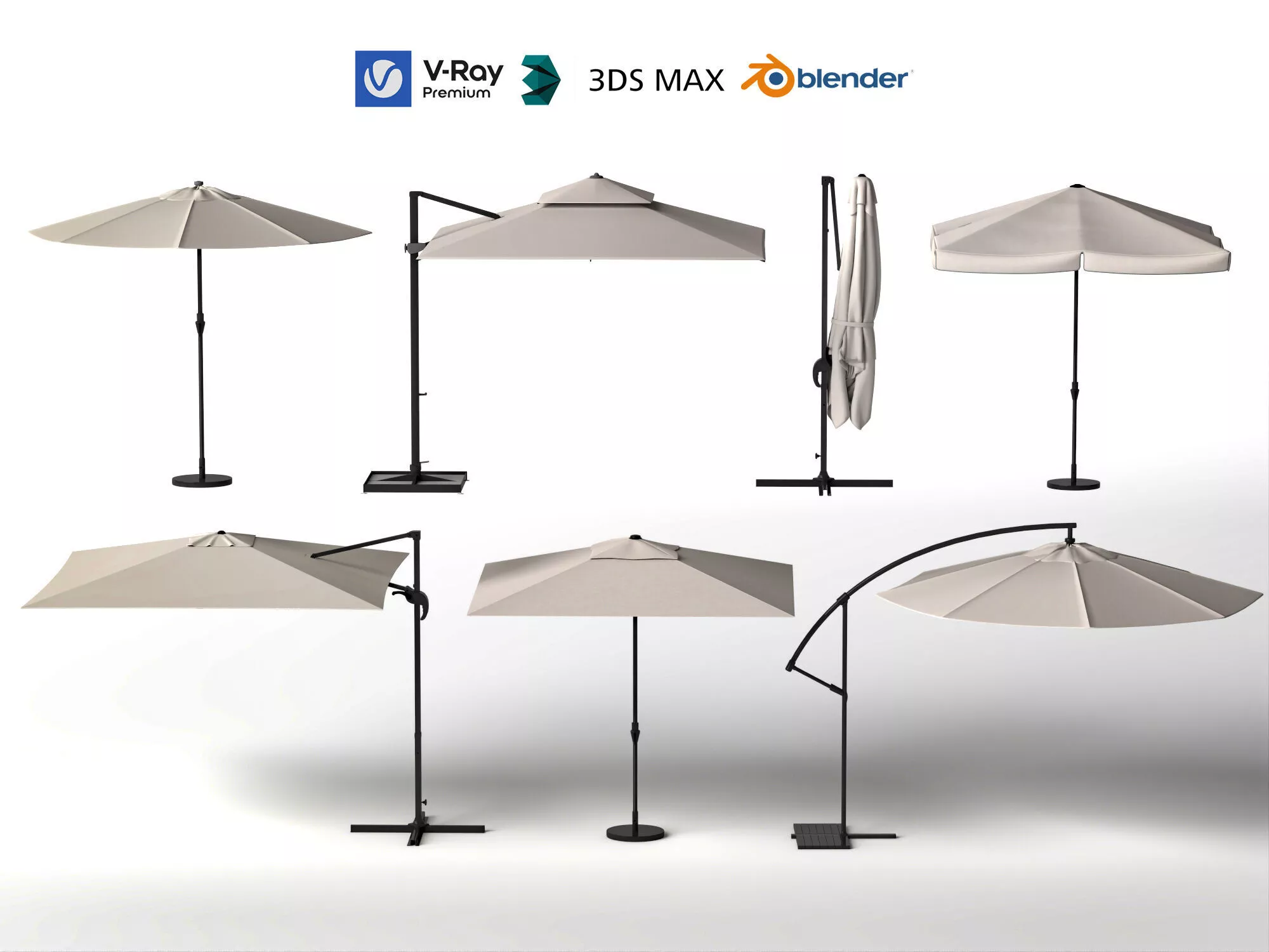 Modern Outdoor Patio Umbrellas Collection Low-poly 3D model