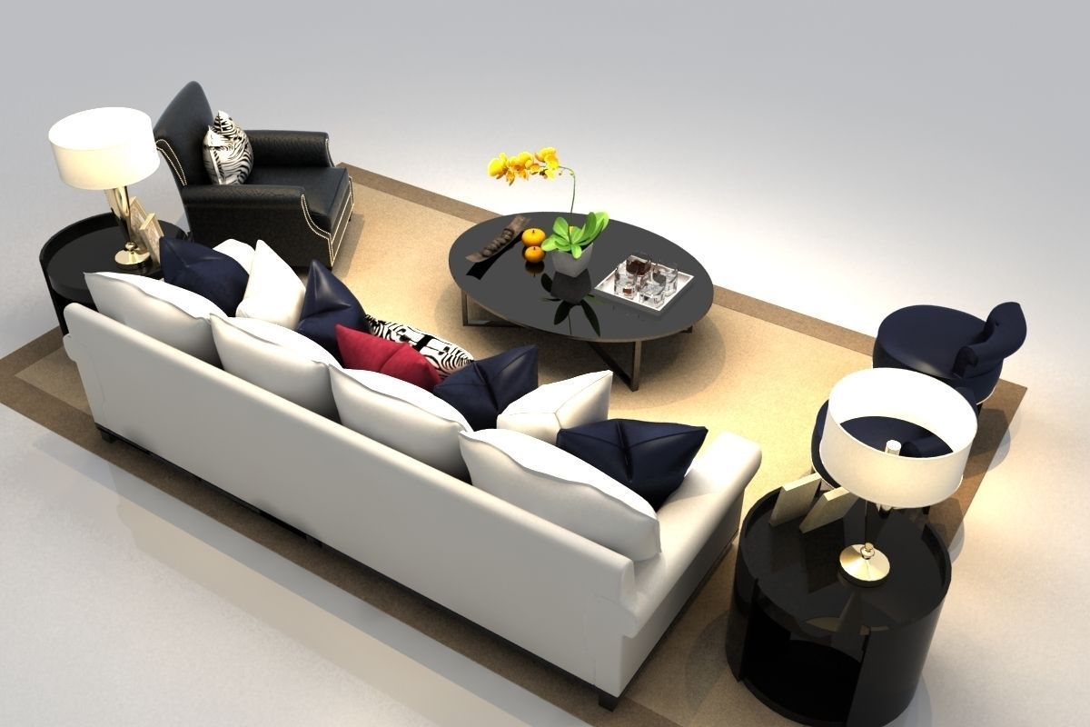 Sofa living room with furniture 3D model_1