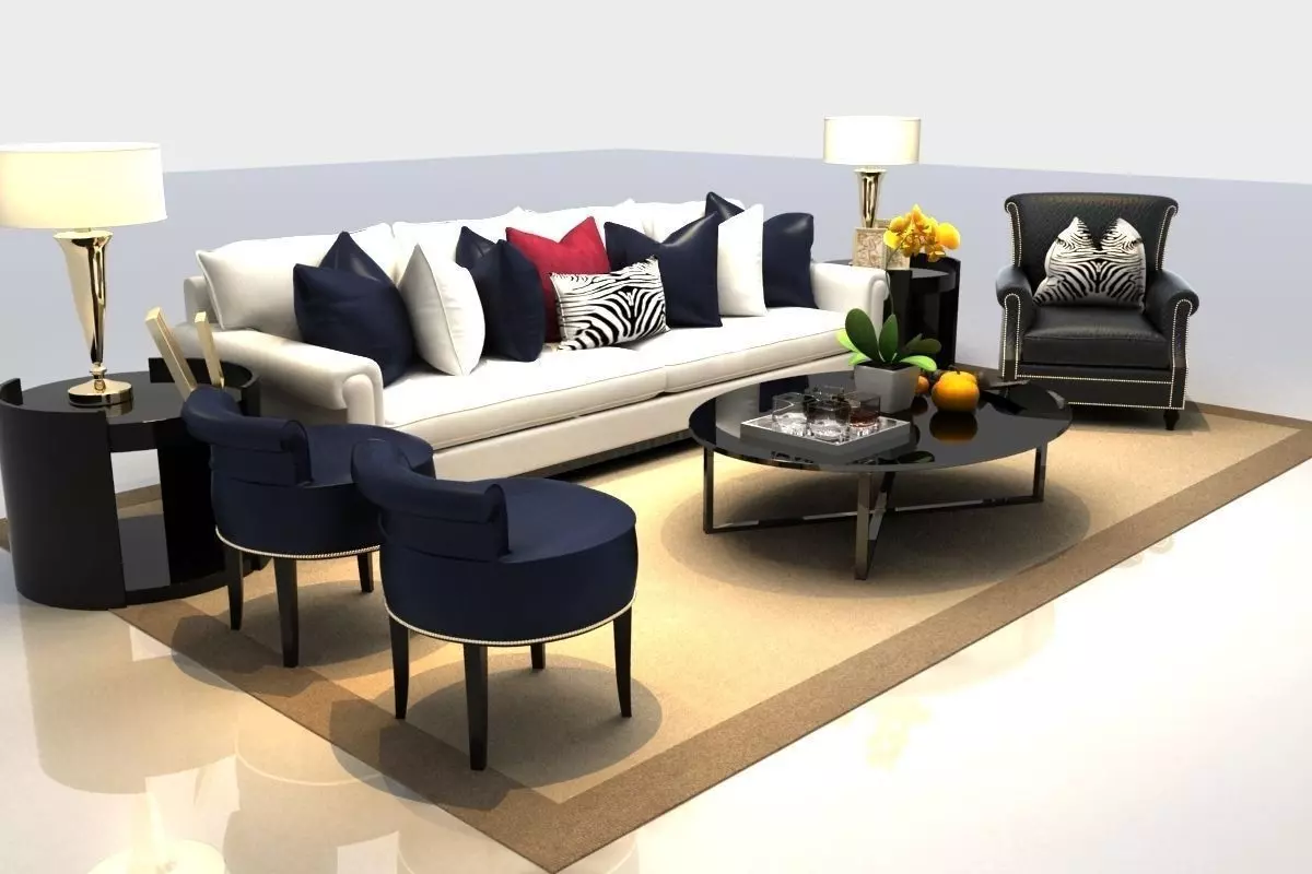 Sofa living room with furniture 3D model_0