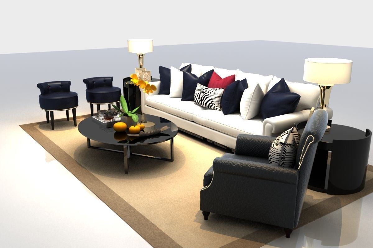 Sofa living room with furniture 3D model_2