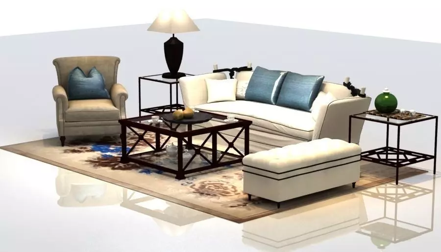 Sofa living room with furniture and coffee table 3D model