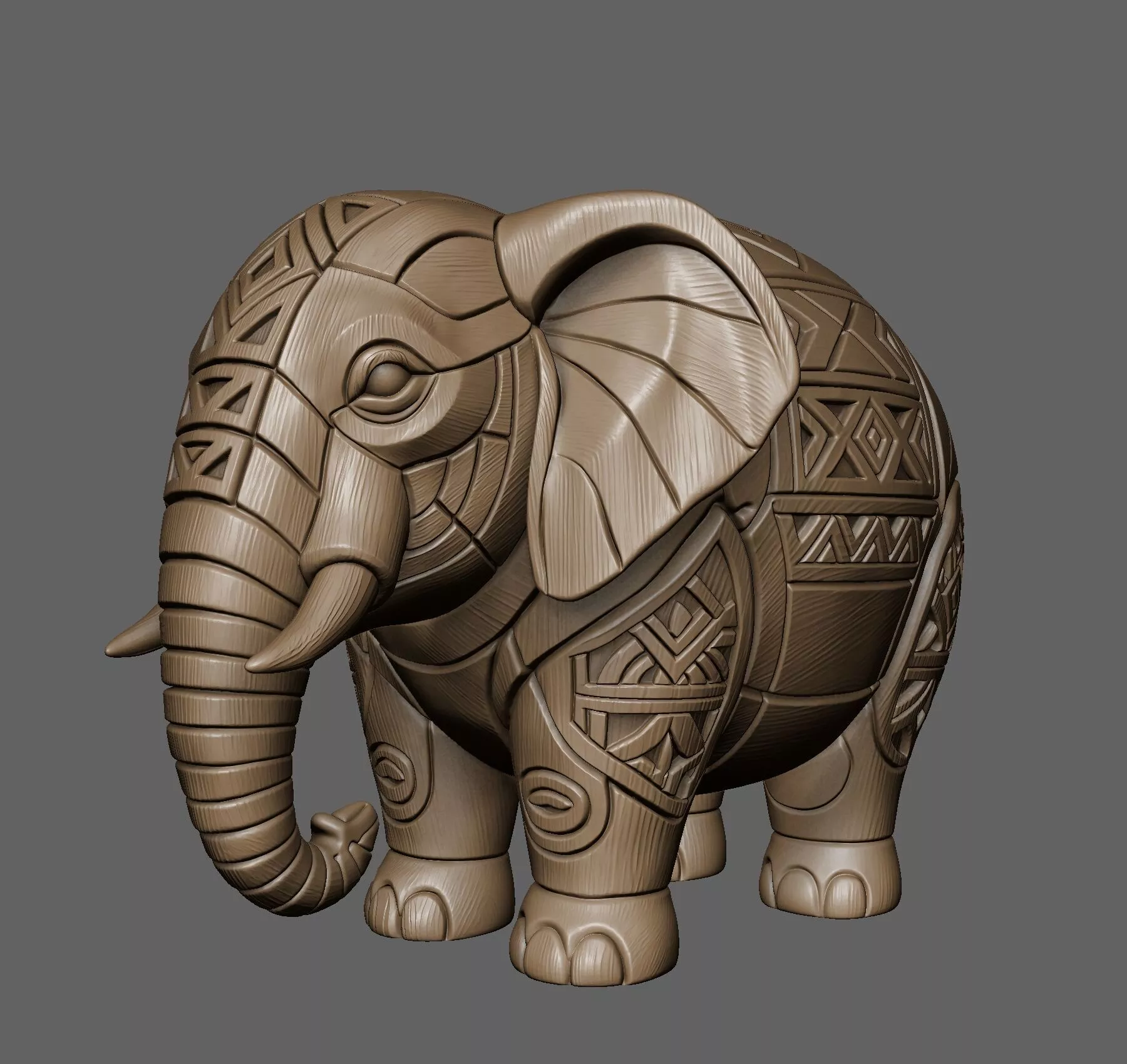 Ancient Tribal Totem Elephant Stylized Geometric Earth 3D print model