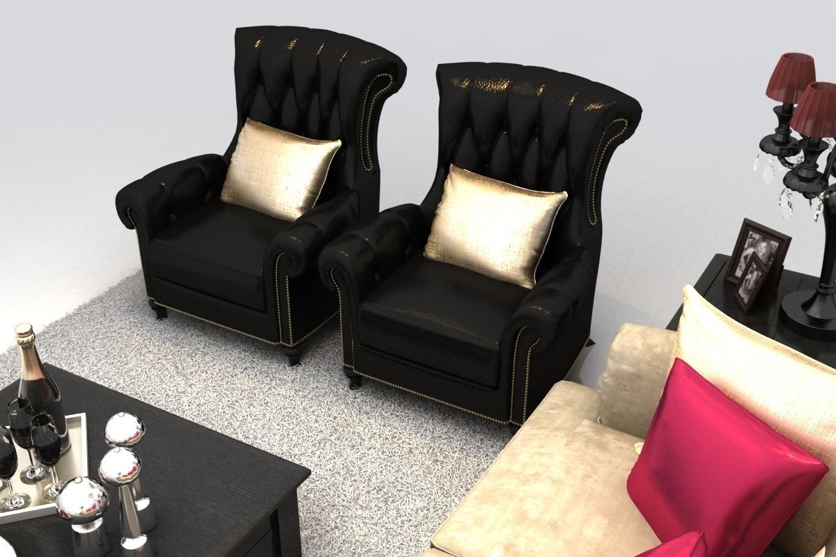 Sofa living room with furniture and pillows 3D model_2