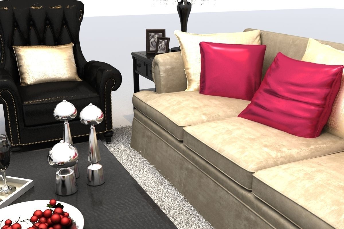Sofa living room with furniture and pillows 3D model_3