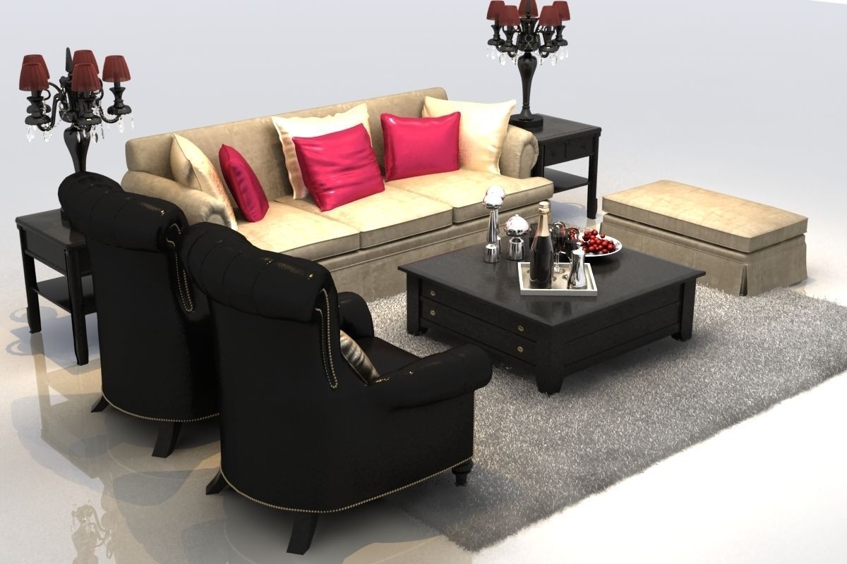 Sofa living room with furniture and pillows 3D model_1