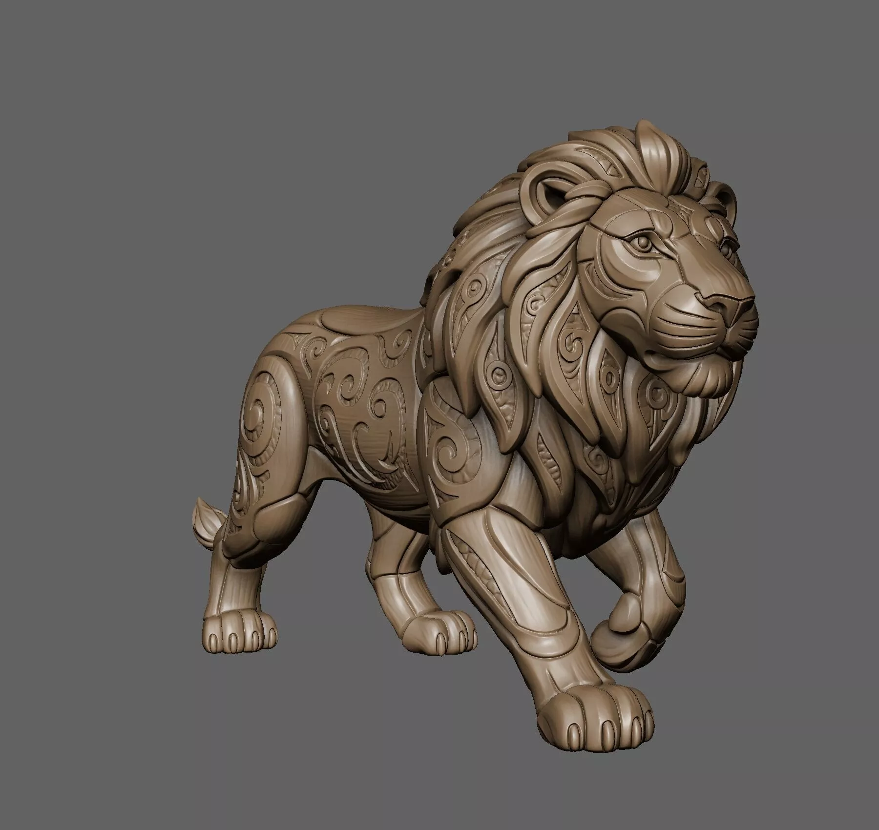 Stylized Ornamented Walking Lion Statue 3D Printable Model STL 3D print model