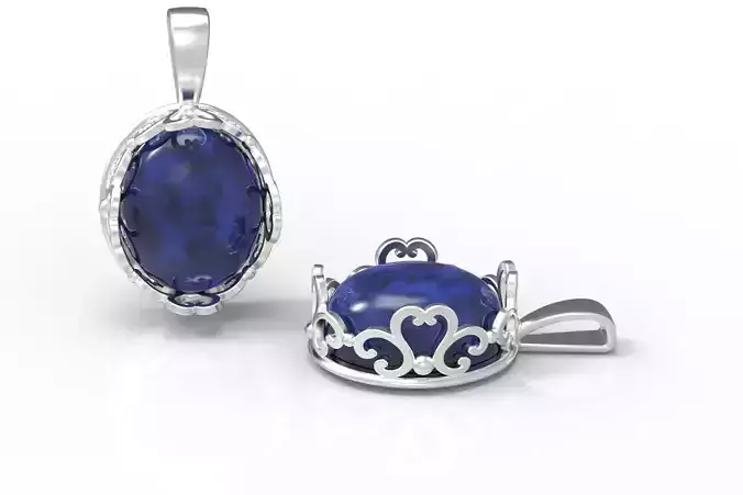 Love Swans Cabochon Setting Scroll Pendant