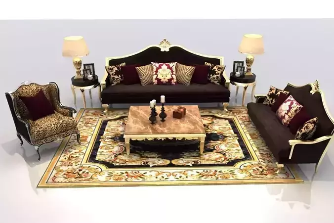 Sofa ornate living room set 3D model