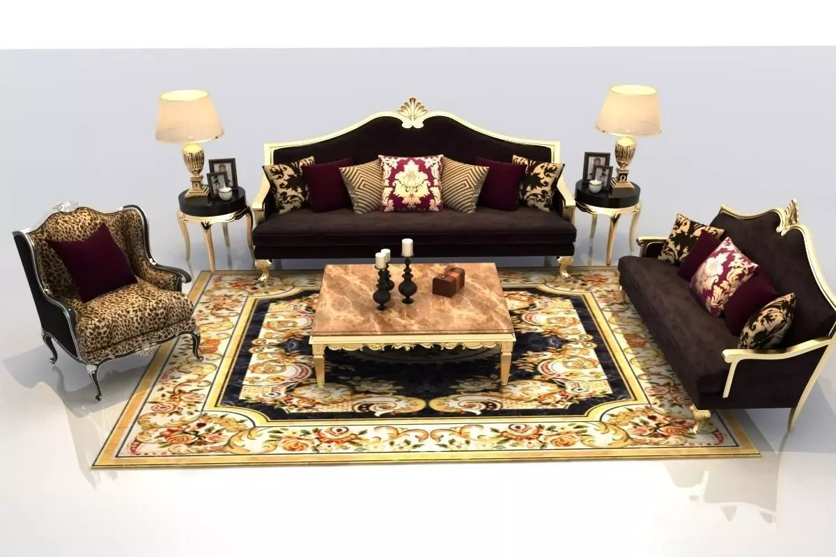Sofa ornate living room set 3D model_0