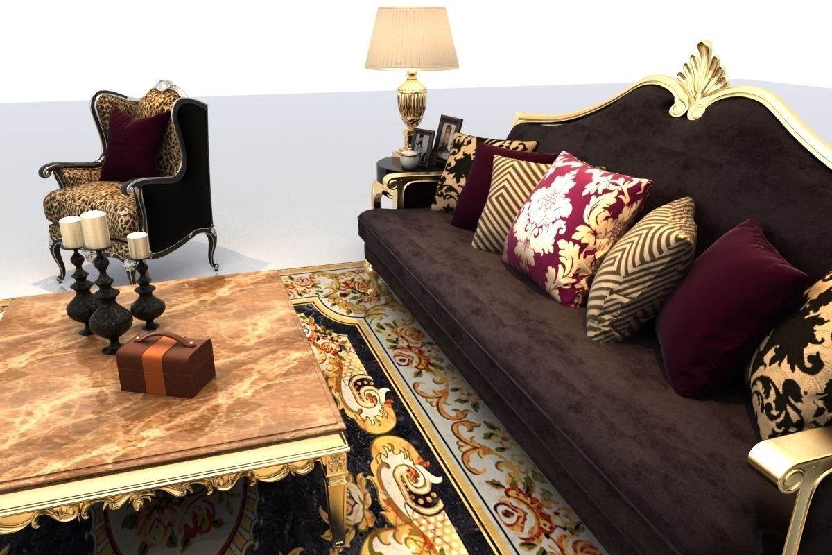 Sofa ornate living room set 3D model_4