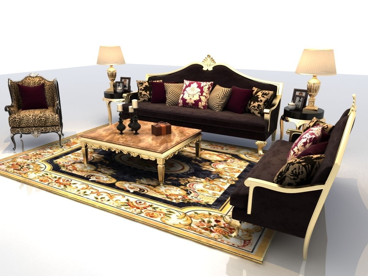 Sofa ornate living room set 3D model_1