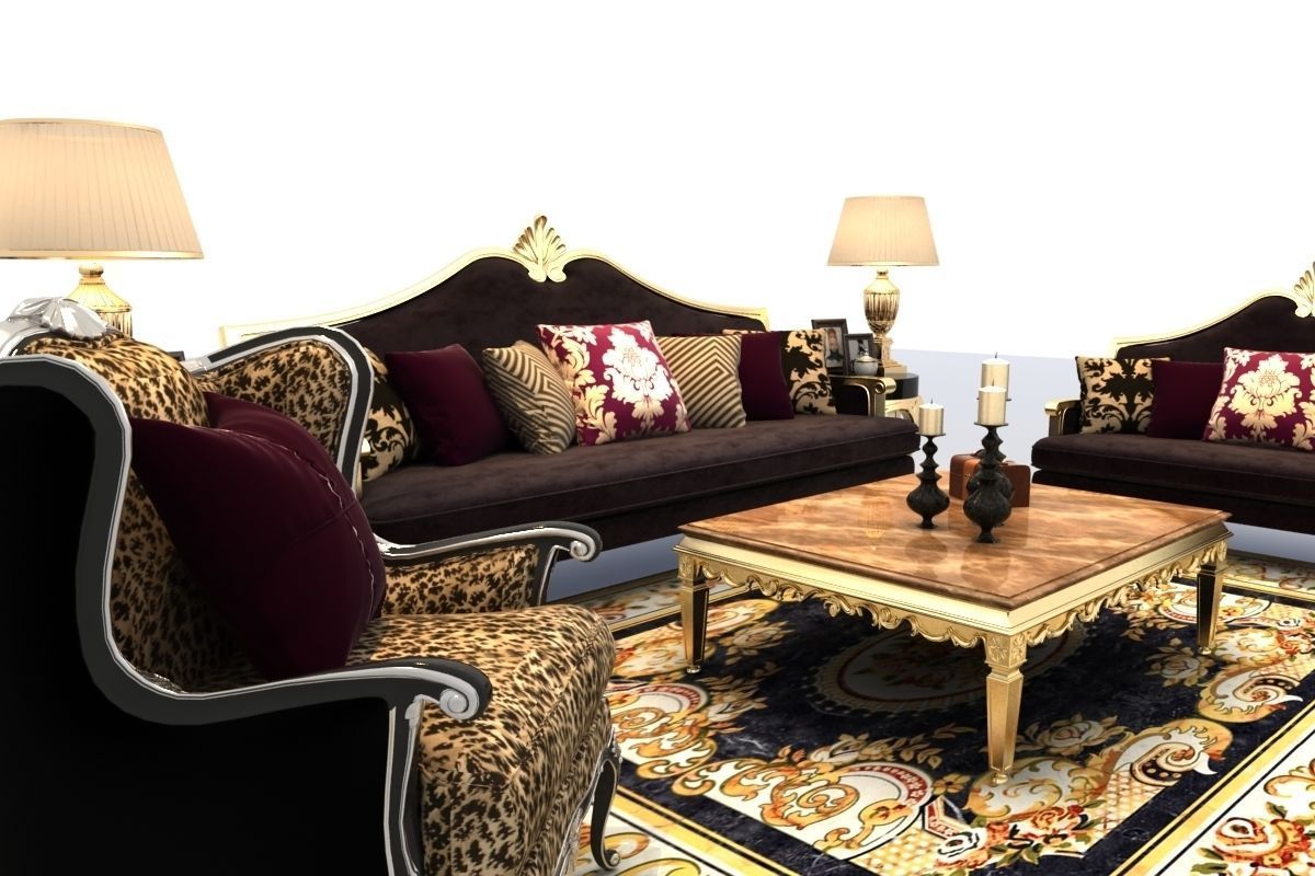 Sofa ornate living room set 3D model_3