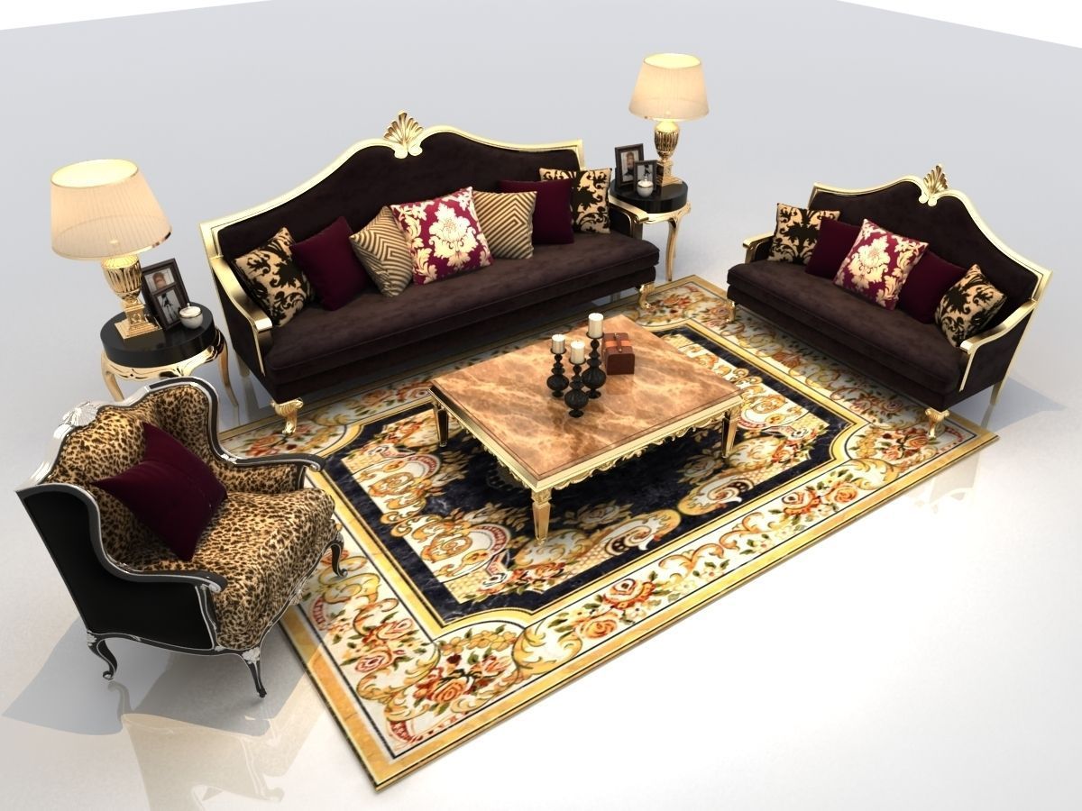 Sofa ornate living room set 3D model_2