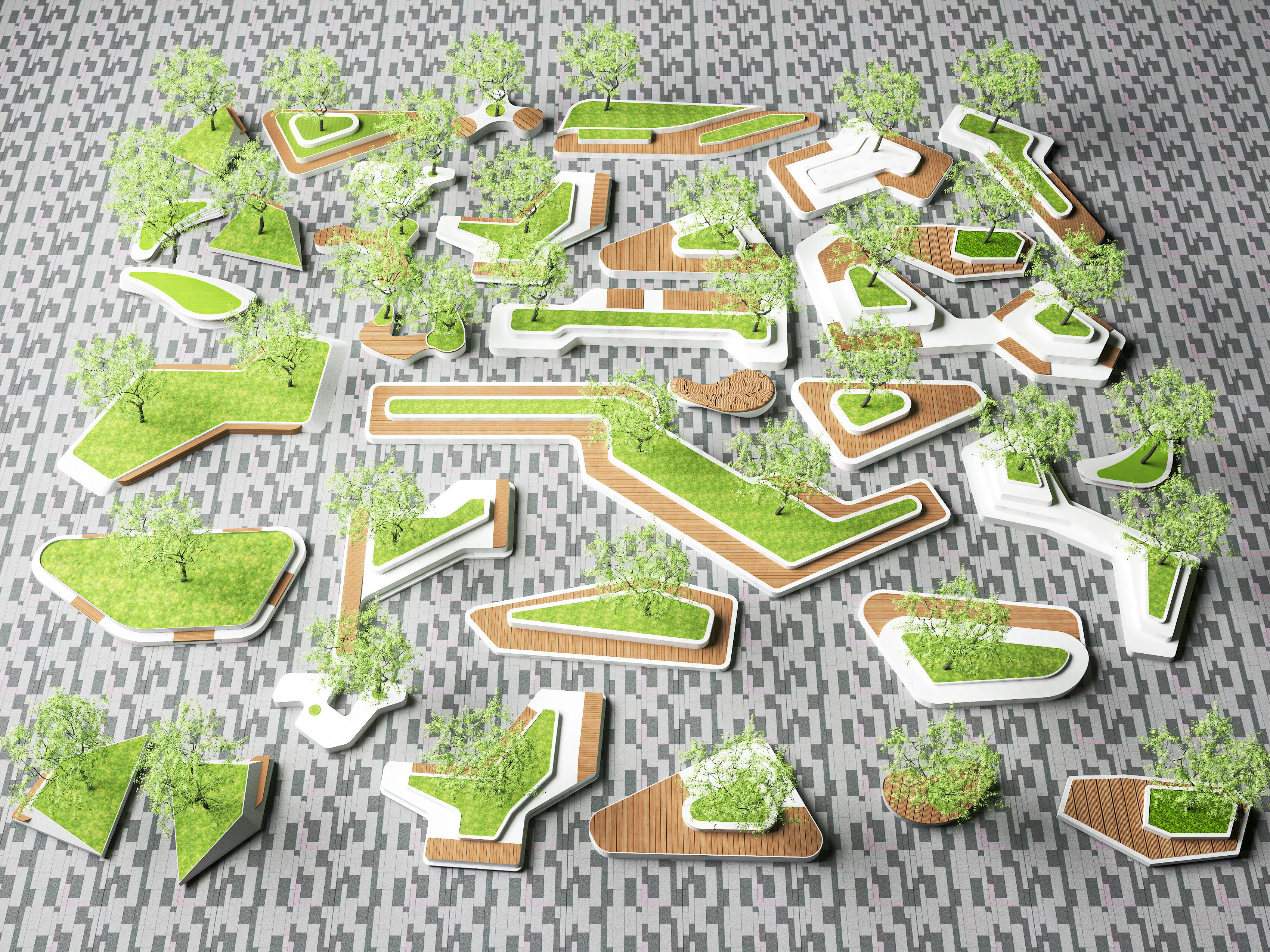 Outdoor Public Bench Tree Planter Seat Landscape Furniture 3D model