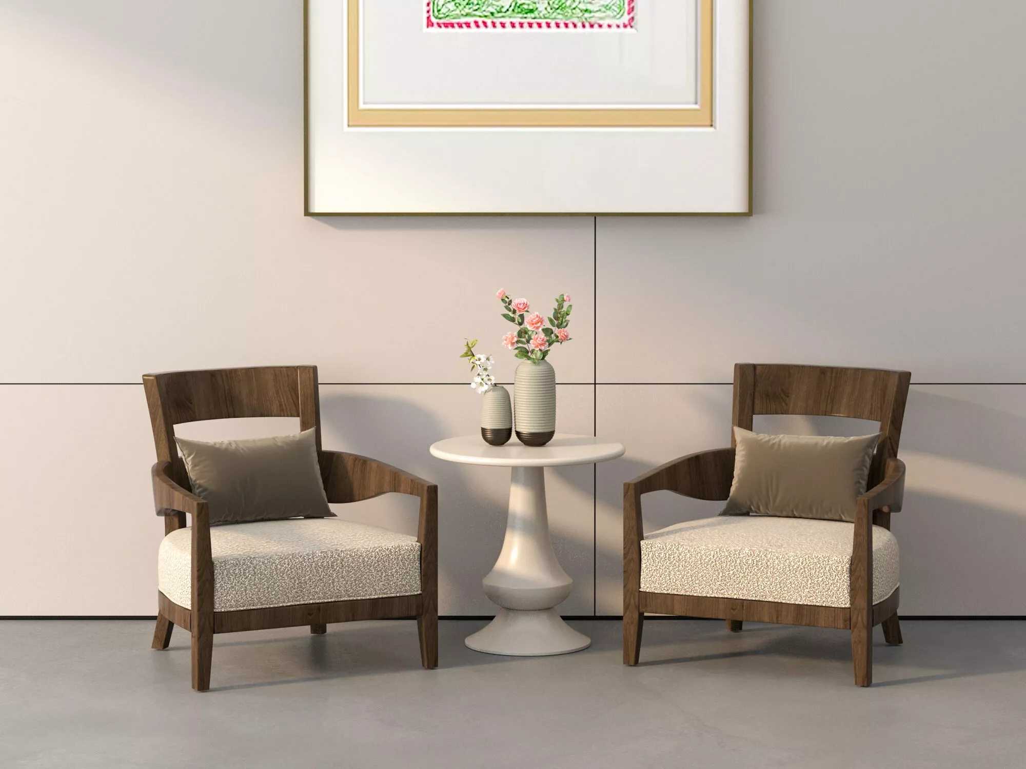 Modern Walnut Accent Chair Set with Side Table 3D model