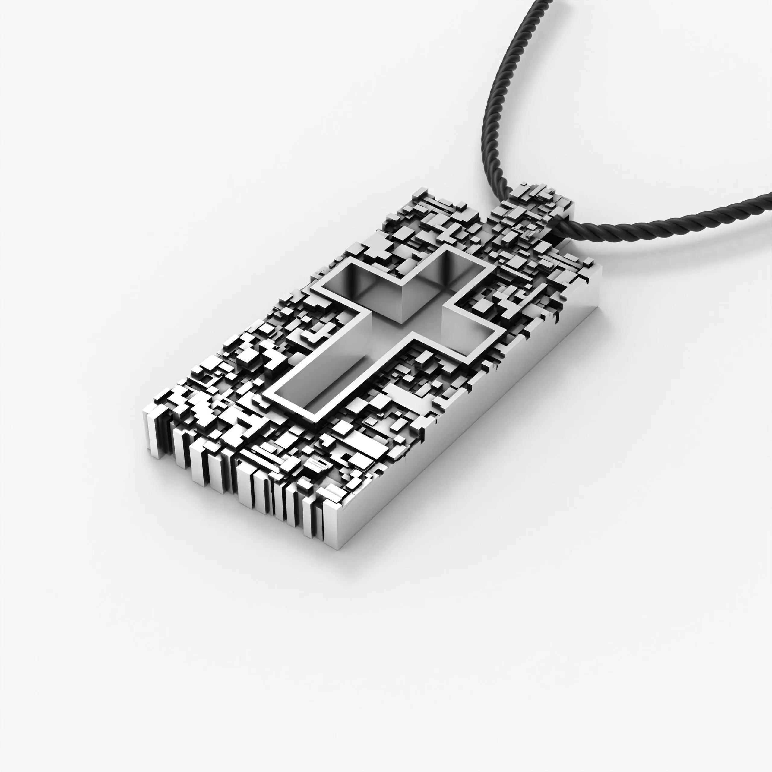 Cyber Pixel Cross Dog Tag Pendant with Cut-Out Cross 3D print model