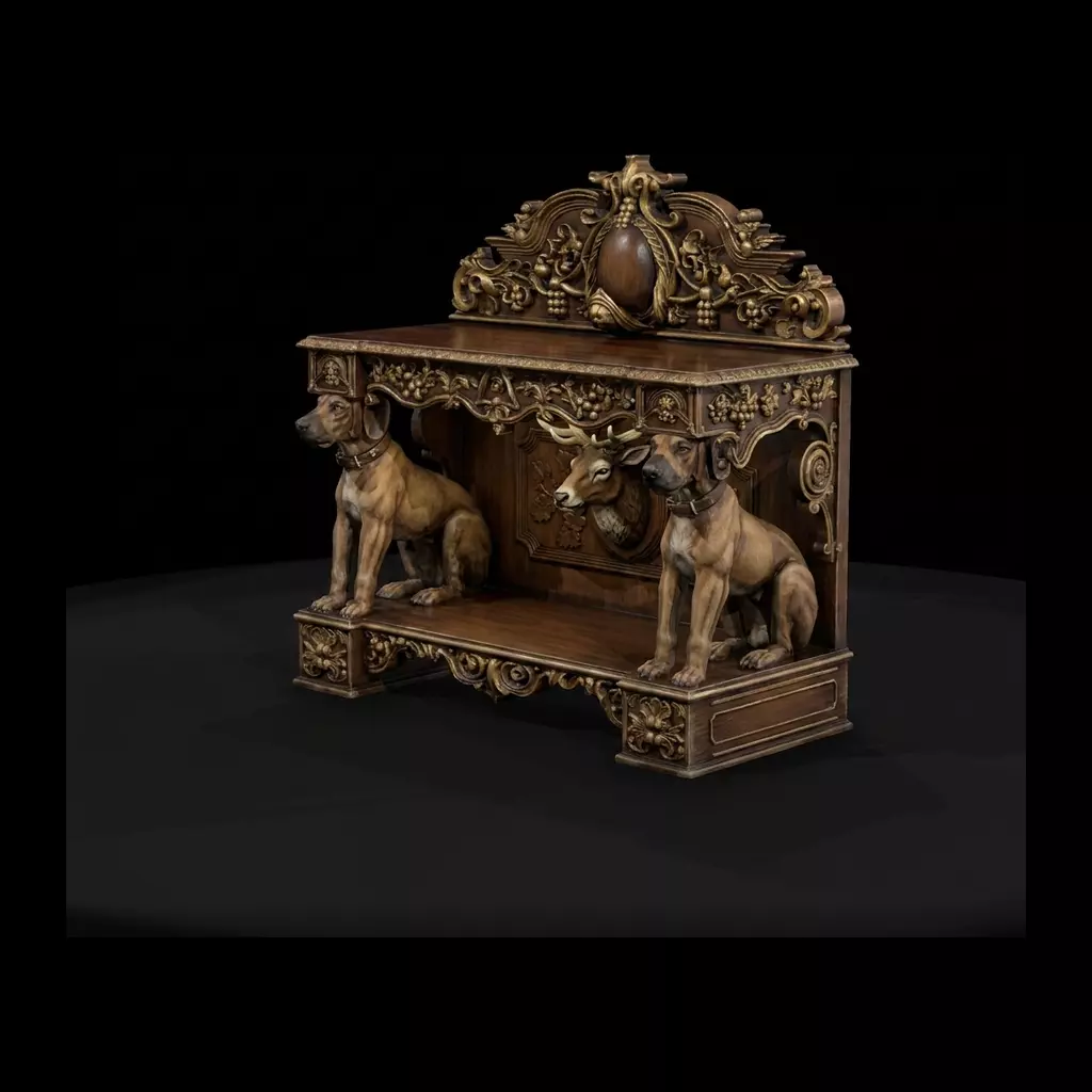 Rococo Hunting Console Bench 3D print model