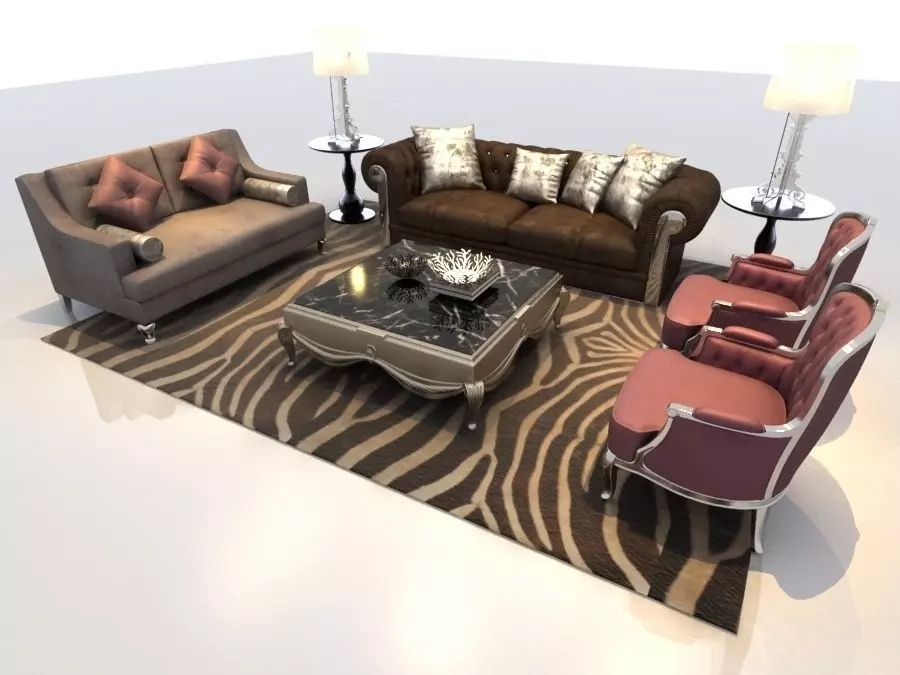 Sofa living room with furniture 3D model_0