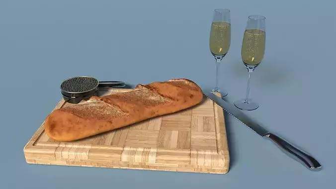 Marshallberg Caviar with Baguette and Champagne 3D model 4
