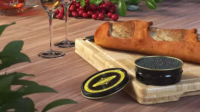 Marshallberg Caviar with Baguette and Champagne 3D model 3