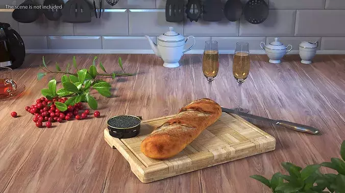 Marshallberg Caviar with Baguette and Champagne 3D model 2