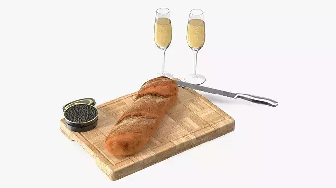 Marshallberg Caviar with Baguette and Champagne 3D model