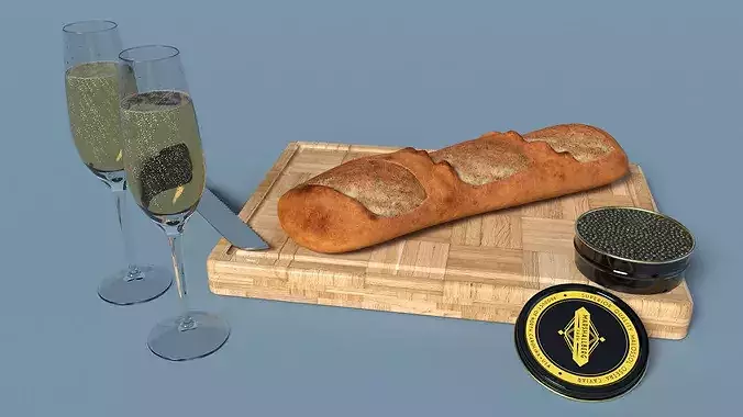 Marshallberg Caviar with Baguette and Champagne 3D model 5