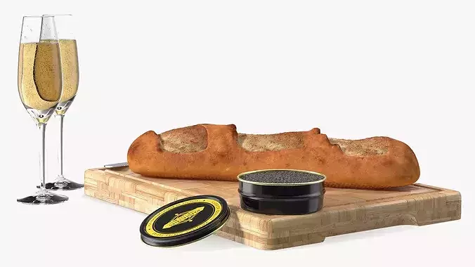 Marshallberg Caviar with Baguette and Champagne 3D model 7