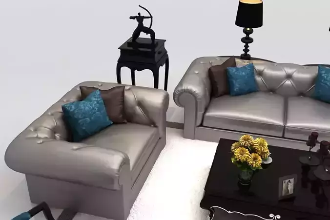 Sofa living room with silver furniture 3D model