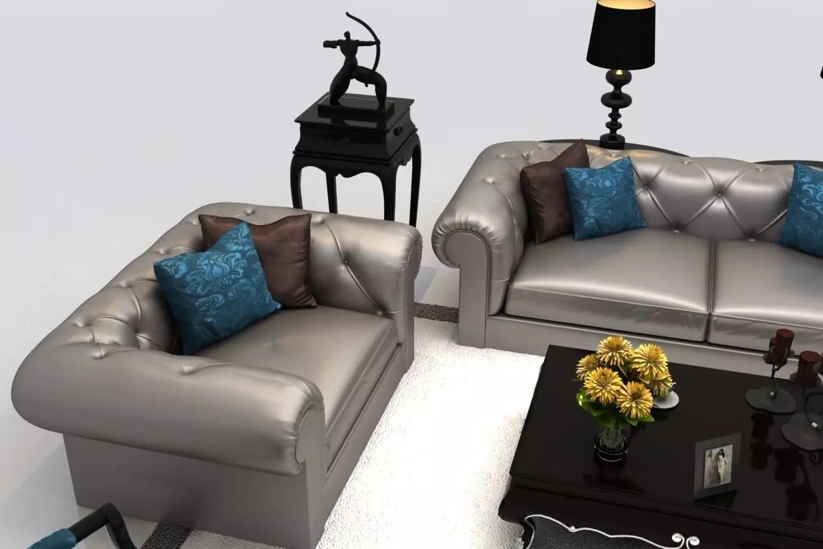 Sofa living room with silver furniture 3D model_0