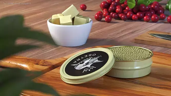 Golden Osetra Caviar Open Tin 3D model 4