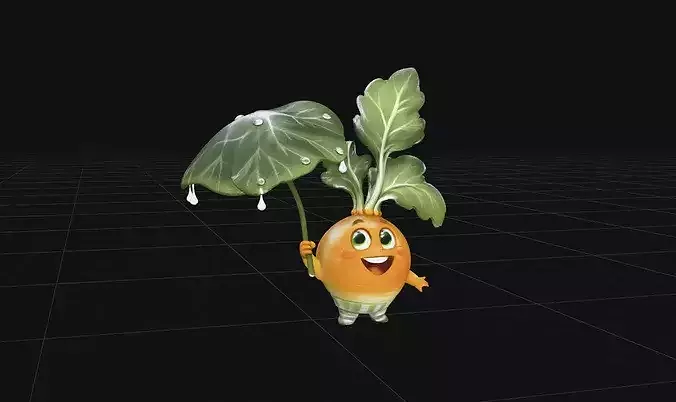 Cute Stylized Vegetable Character with Leaf Umbrella PBR 3D model