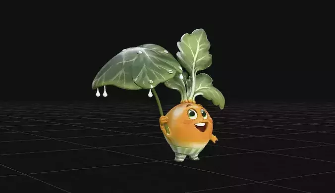 Cute Stylized Vegetable Character with Leaf Umbrella PBR 3D model 3