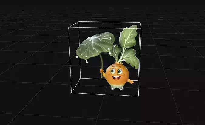 Cute Stylized Vegetable Character with Leaf Umbrella PBR 3D model 2
