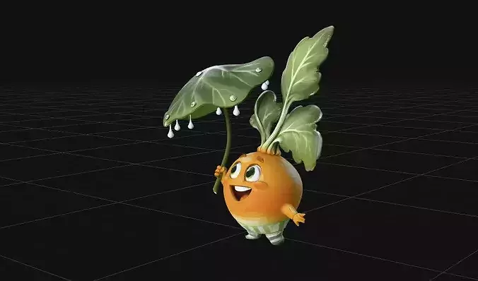 Cute Stylized Vegetable Character with Leaf Umbrella PBR 3D model 5