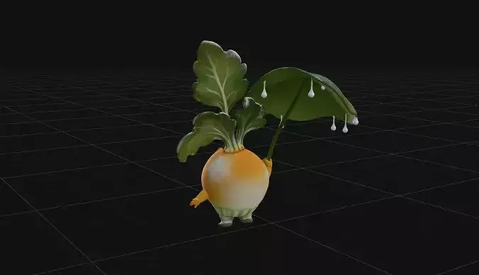 Cute Stylized Vegetable Character with Leaf Umbrella PBR 3D model 7