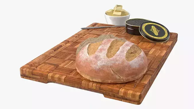 Marshallberg Sturgeon Caviar with Butter and Bread 3D model 6