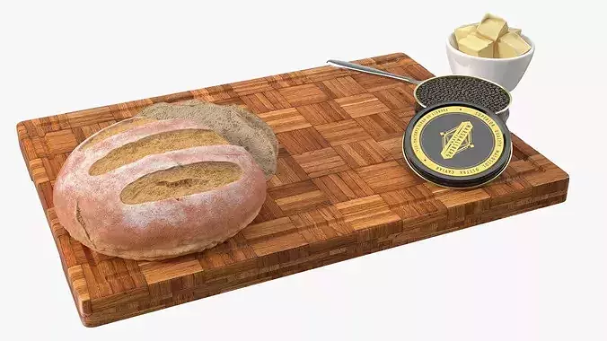 Marshallberg Sturgeon Caviar with Butter and Bread 3D model 7