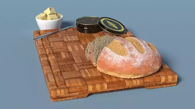 Marshallberg Sturgeon Caviar with Butter and Bread 3D model 5