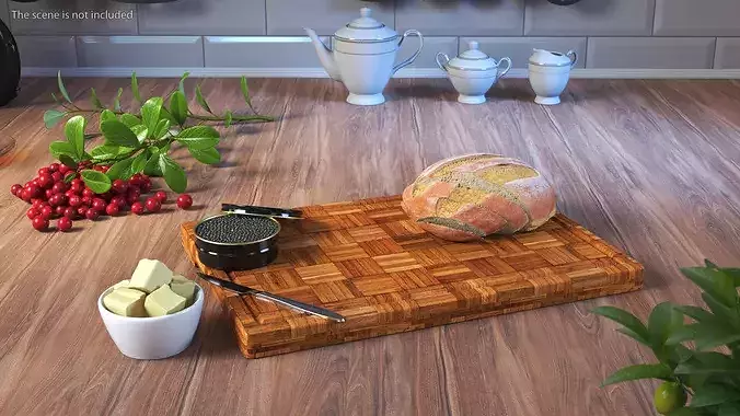 Marshallberg Sturgeon Caviar with Butter and Bread 3D model 3