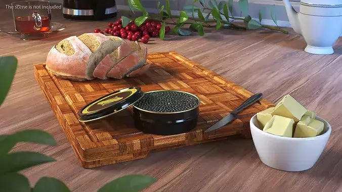Marshallberg Sturgeon Caviar with Butter and Bread 3D model 4