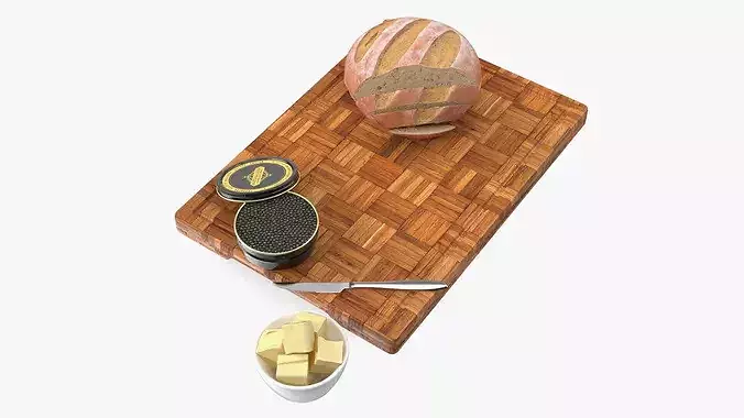 Marshallberg Sturgeon Caviar with Butter and Bread 3D model 2
