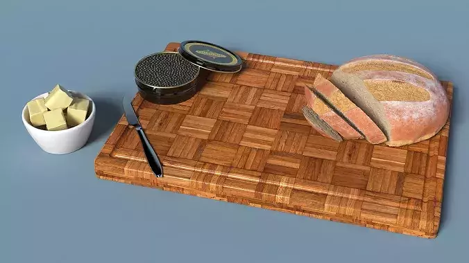 Marshallberg Sturgeon Caviar with Butter and Bread 3D model