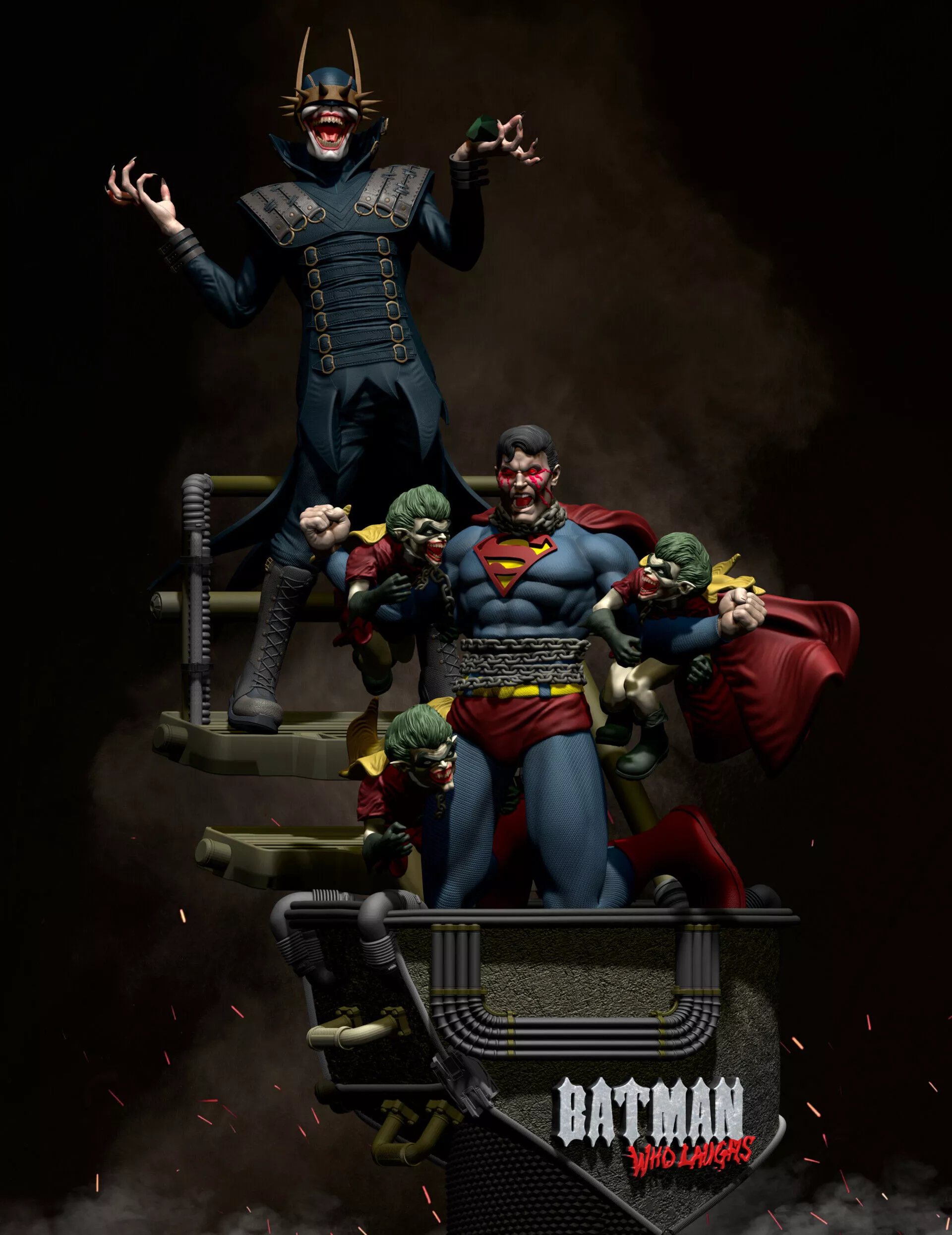 Batman Who Laughs and Superman Diorama 3D Print Model STL 3D print model