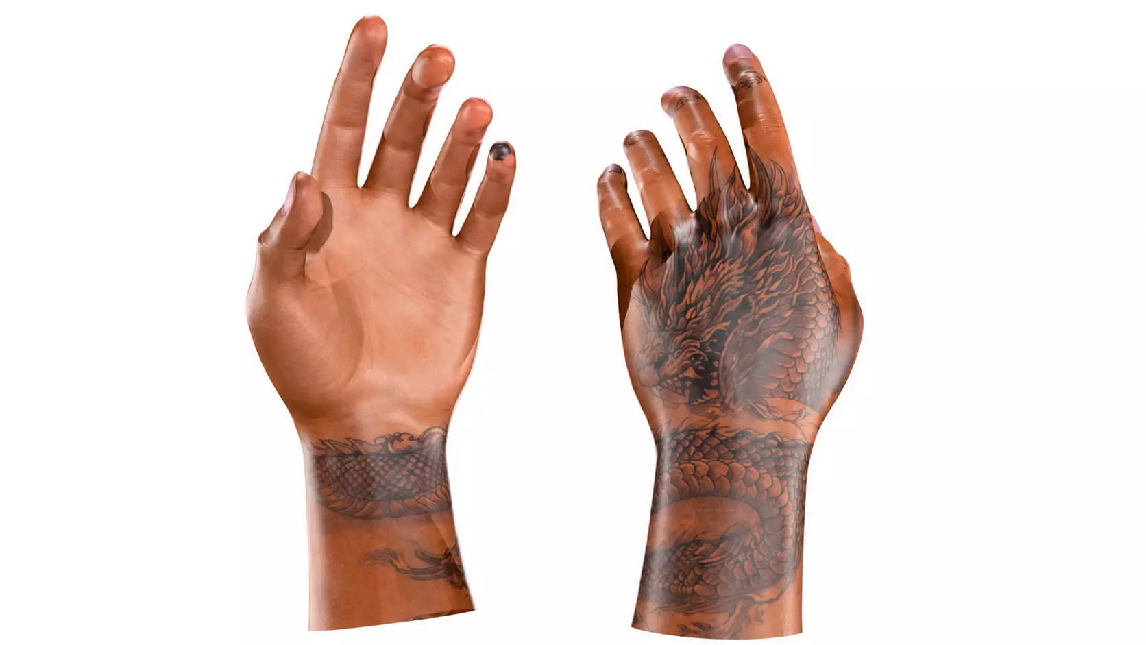 Realistic Dragon Tattoo Hands 3D Model Tattooed Male Hand 3D model