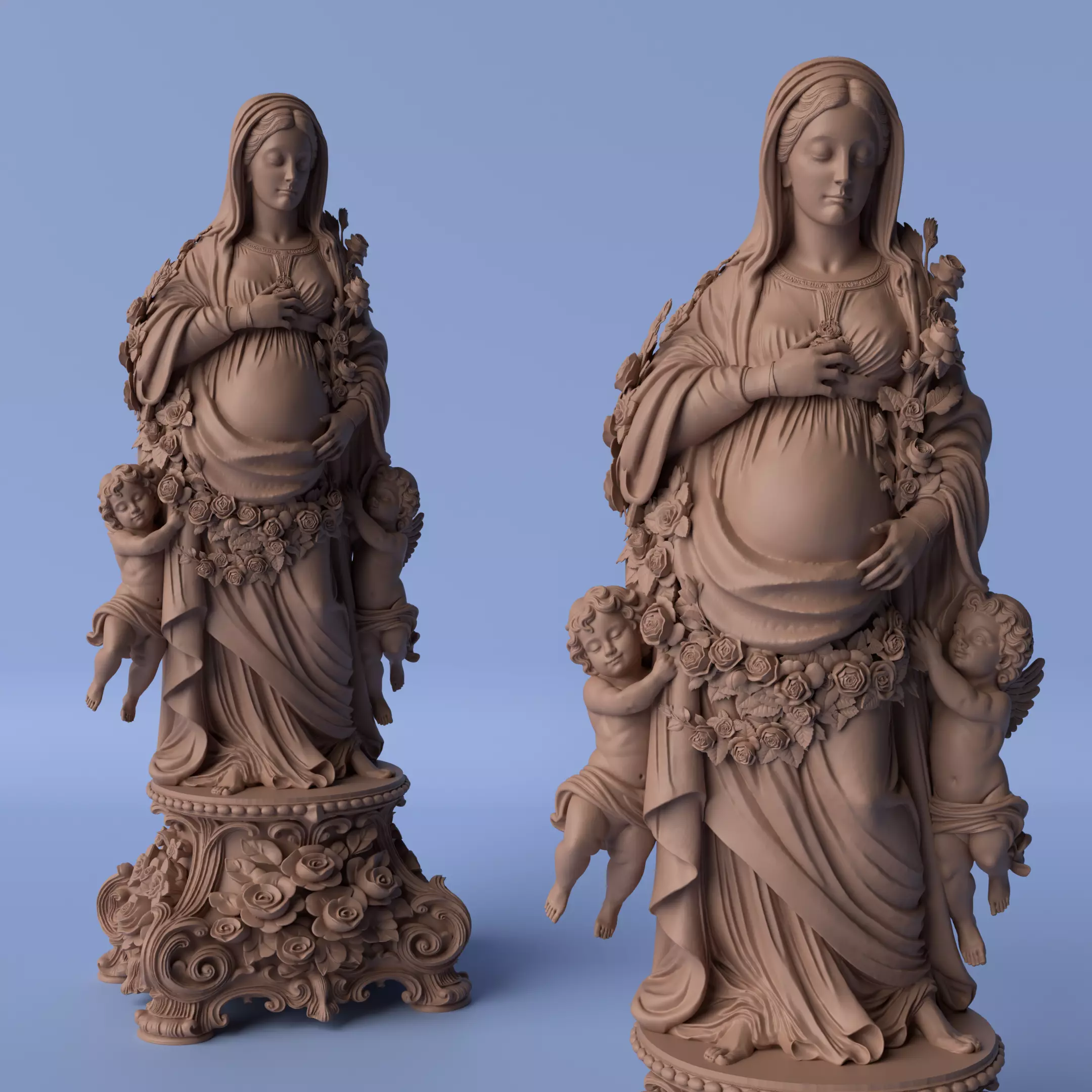 Pregnant Virgin Mary with Angels and Roses Sculpture 3D print model