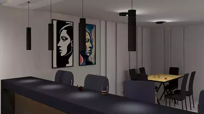 Party in Private Home Bar 3D model 2