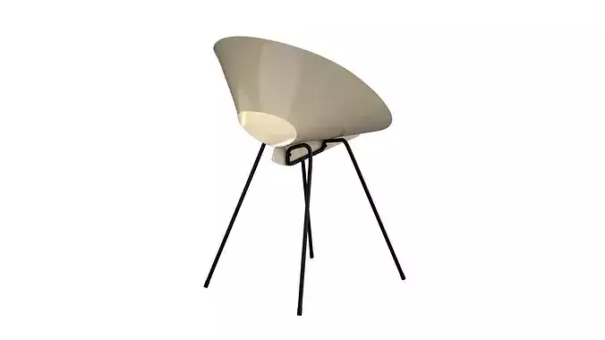 Beige vintage metal chair Low-poly 3D model 4